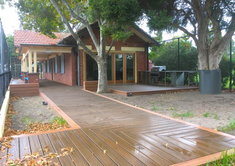 Photo of decking pathway to tennis club