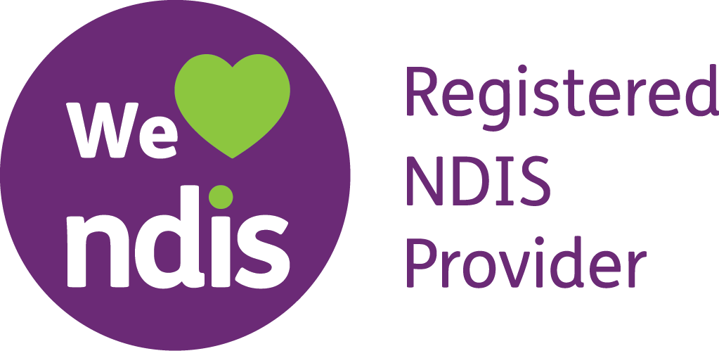 NDIS Registered Provider logo with purple text and a we love ndis logo.